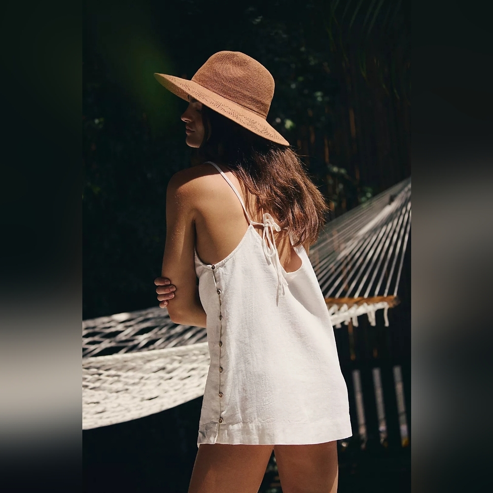 Free People Beachside Cotton Linen Mini Dress Clean Ivory NWT - Picture 3 of 3